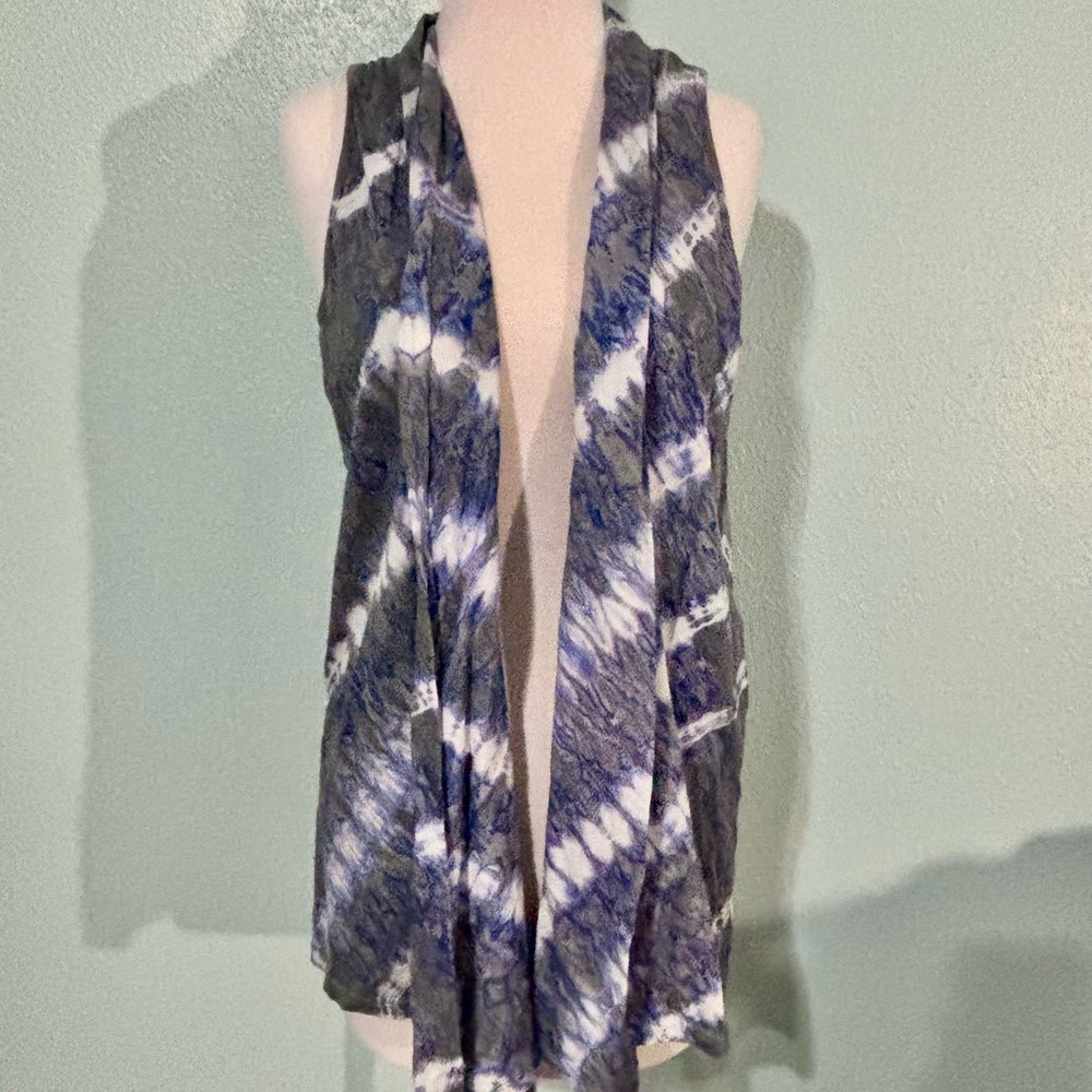 Lakhays Blue and olive green Tie-Dye Open Vest organic cotton hippie
